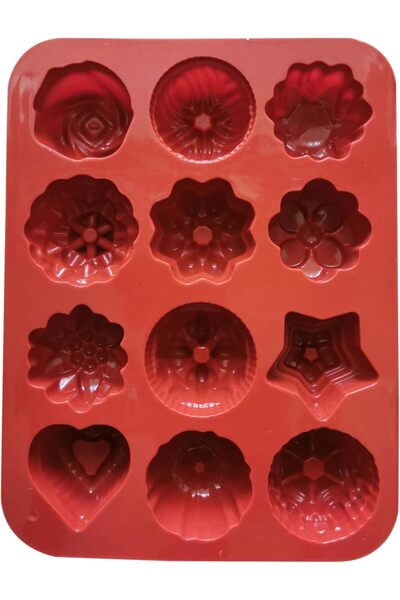 Generic Multi-Purpose Silicone Baking Mold with 12 Cavity Decorative Heart and Flower Patterns for Cakes