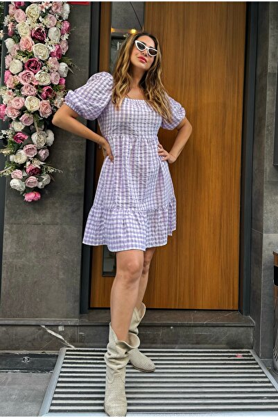 Butik Karpuz kol pötikareli kısa elbise