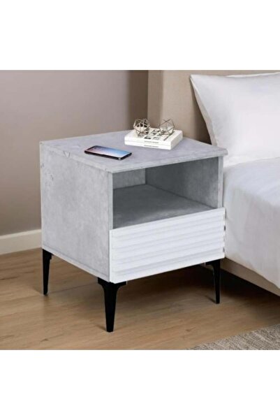 BAITY طاولة جانبية - خشب ماليزي مع درج تخزين - رمادي