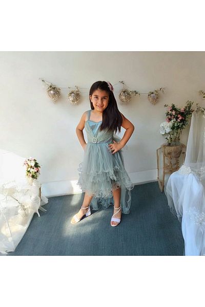 Ahsenimbebe Belt Buckle Tail Girl's Evening Dress 5-10 Years