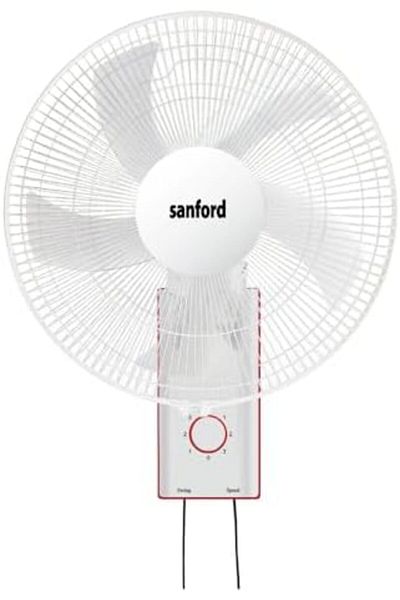 Sanford 18" Wall Fan with 60W Full Copper Motor, 5 AS Blades & 90° Oscillation (White)