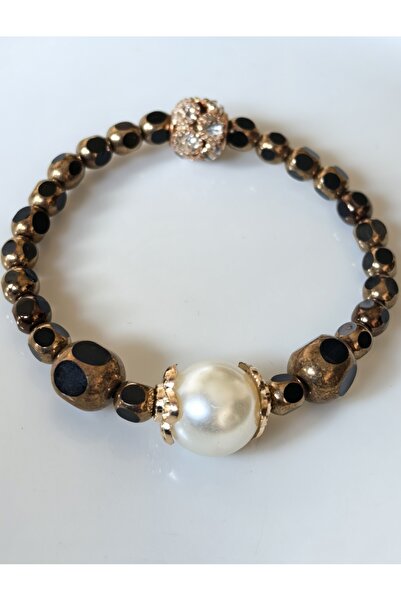 THİNBLACK سوار من الكريستال الحقيقي، مرصع باللؤلؤ، سوار مطاطي ذهبي عتيق