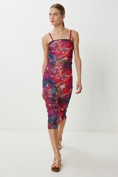 Lovelyİstanbul Draped Patterned Tulle Dress with Strap Lan0049 Pink