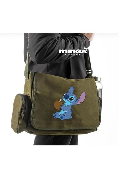 Minga London Khaki Coconat Stitch Messenger Bag - Minga London