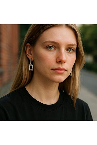 Mojo Jewellery Glittering Tiffany Model Silver Color Zircon Stone Women's Earrings