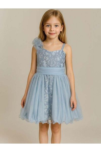 Zekids Girl's Guipure Detailed Tulle Design Evening Dress