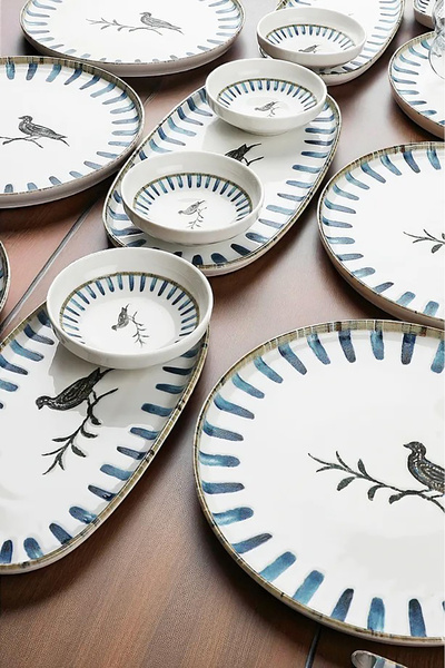 iselahome Birdie 29 Parça Porselen Kahvaltı Takımı 6 Kişilik Çay Bardaklı Kay...