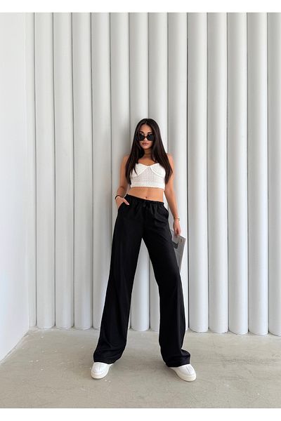 Butik Elastic Waist Pocket Draped Low Waist Thin Woven Modal Fabric Pants