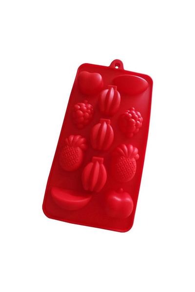 Generic Silicone Fruit Mold, Red Baking Mould with Pineapple, Raspberry and Heart Shapes