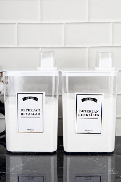 Genel Markalar 2'li Deterjan Saklama Kabı, Kendinden Ölçekli, Beyaz ve Renkli Etiketler, 3000 ml
