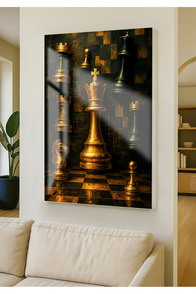 Vionart Home “Altın Hamle - B – Modern Satranç Cam Tablo”
