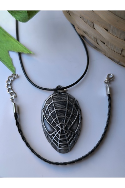 Esey Dizayn Örümcek Adam Kolye ve Deri Bileklik