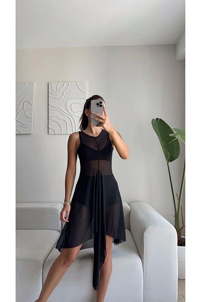 Zoom Butik Crop Tulle Dress Set with Shorts - Black