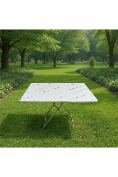 Family Ship Foldable Wooden Table with Elegant White Marble Design