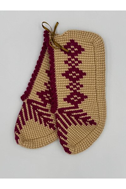 Şatilli Handmade Patik Tunus işi patik el örgüsü patik vizon-fuşya çeyizlik e...