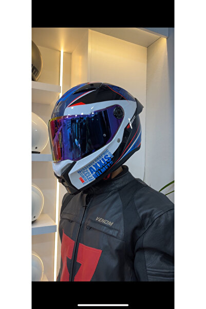 AXXIS MOTOMARİS FENIX ESSENCE A7 BLUE WHITE GLOSS PARLAK (ŞEFFAF VİZÖR)