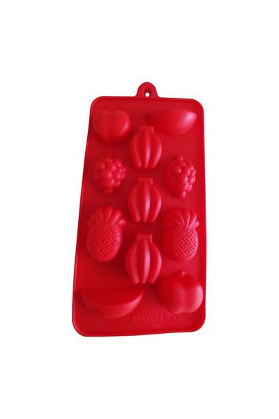 Generic Silicone Fruit Mold, Red Baking Mould with Pineapple, Raspberry and Heart Shapes