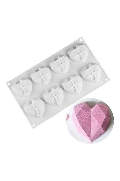 Generic Silicone 8 Heart Shape Cake Mold, Love Shape Mould for Baking, White