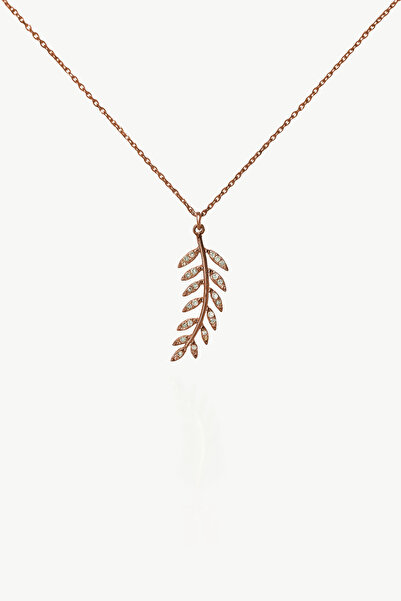 WLOWSON SILVER Işıltılı Defne Yaprağı Rose Renk Gümüş Kolye