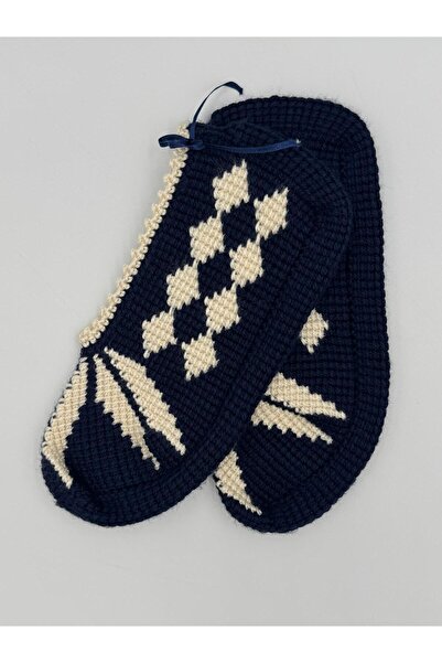 Şatilli Handmade Patik Tunus işi patik el örgüsü patik lacivert-krem çeyizlik...