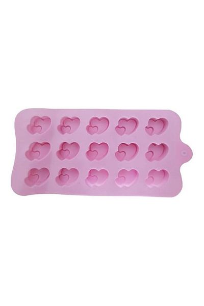 Generic 15-Cavity 3D Heart Shape Silicone Cookie Mold, Pink Silicone Mould