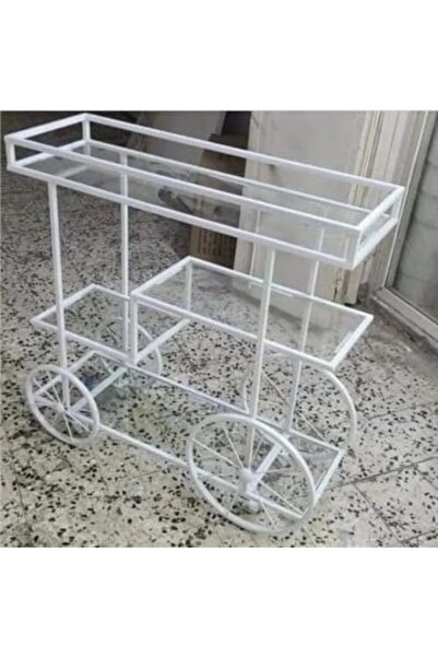 genric عربة بار FFD مع أرفف زجاجية شفافة - عربة تقديم دوارة بإطار معدني دائري 80 × 40 × 90 سم