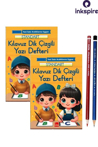 inkspire 2 Pieces New Curriculum Standard Guide Vertical Line Beautiful Writing Notebook 16.5X24 cm 24 Yp Pen Gift