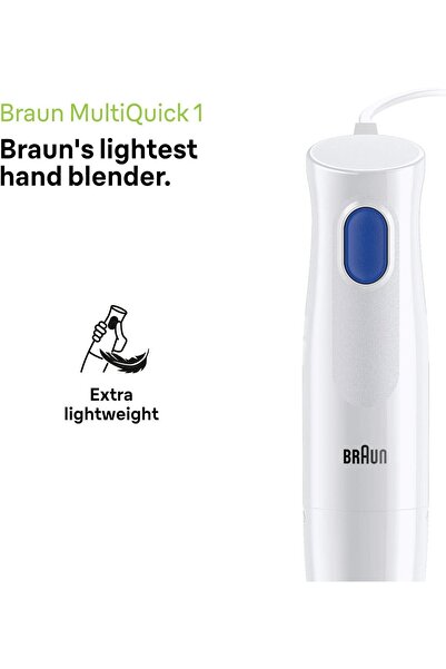 Braun MultiQuick 1 Hand Blender, 450W, 0.6 L, 1 Speed, Dishwasher Safe, MQ10.001PWH, White