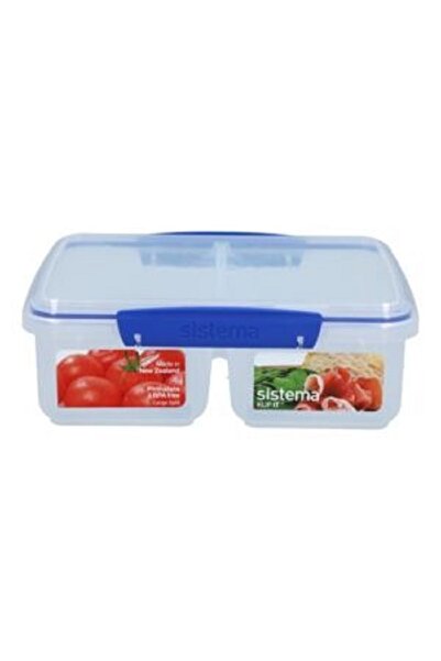 Sistema حافظة طعام كبيرة محكمة الإغلاق من كليب إت، مكونة من حجرتين، شفافة وزرقاء، سعة 1.9 لتر