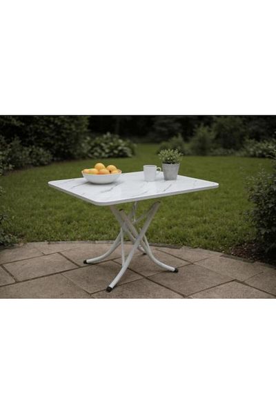 Family Ship Foldable Wooden Square Table - Marble White