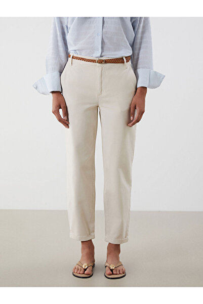 LC Waikiki LCW Jeans Bej Beli Kemerli Carrot Fit Kadın Jean Pantolon W5JT13Z8NVY25