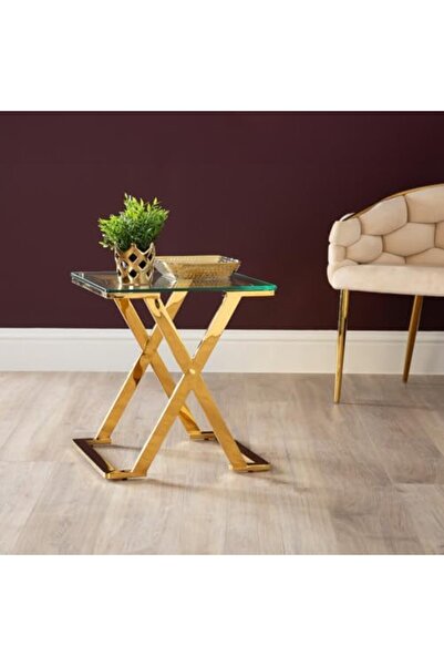Vanity Living Gold Side Table for Living Room Furniture, 40cm Tempered Glass Top End Table, Sofa Tab