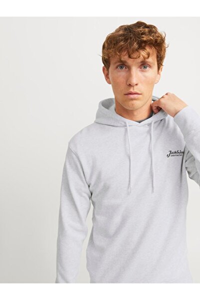 Jack & Jones Erkek Gögüs Minimal Logo Baskili Kapüsonlu Sweatshirt - Beau