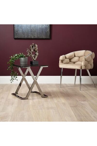 Vanity Living Silver Side Table for Living Room Furniture, 55 cm Smoked Glass Top End Table, Sofa Ta