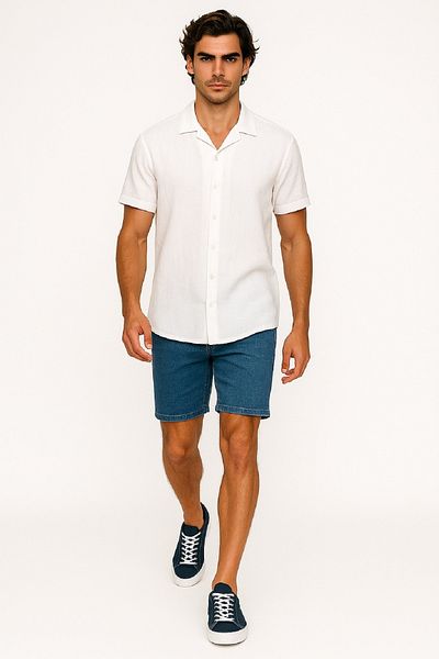 OIL PARK Men's Apaş Collar Armure Woven Soft Textured Raw Linen Shirt