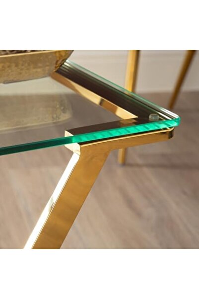 Vanity Living Gold Side Table for Living Room Furniture, 40cm Tempered Glass Top End Table, Sofa Tab