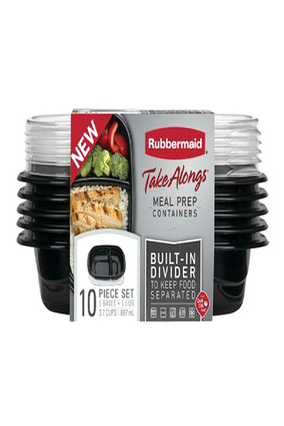 RUBBERMAID حاوية طعام تحضير الوجبات من تيك ألونج مع أغطية - أسود وشفاف، 887 مل