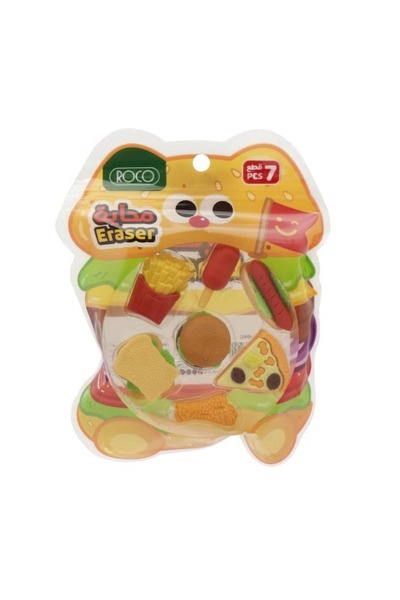 Roco ممحاة مطاطية على شكل طعام في عبوة نفطة بألوان متنوعة