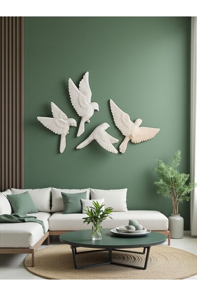 CESSTORE Dekoratif Kuş Figürlü 3D Duvar Dekoru Seti, 3'lü Takım, Modern Minim...