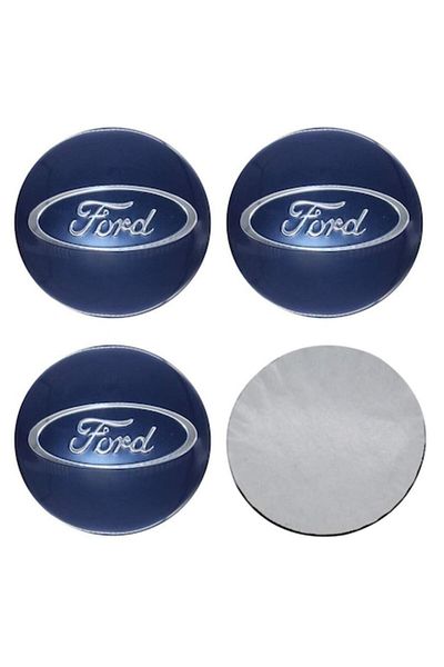 BLACK Blue Ford Adhesive Alloy Wheel Stickers 56mm