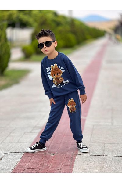 KGN GİYİM Seasonal Bottom Top Children's Tracksuit Set 100% Cotton