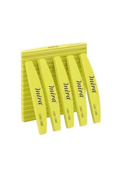 MIRA PROFESSIONAL مبرد أظافر نصف قمري إسفنجي 705 أصفر لتصميم فن الأظافر، 10 ق...