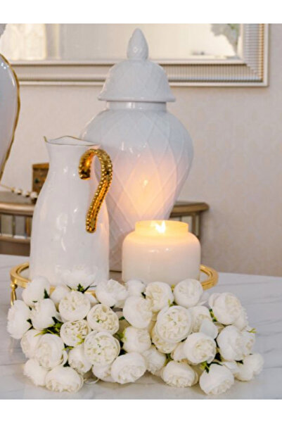 B&L Decor الفاوانيا الصغيرة ذات 27 رأسًا - بيضاء