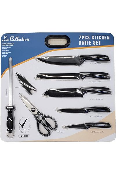 Carrefour La Collection 7PCS Kitchen Knife Set, stainless steel blade, (Pack of 7)