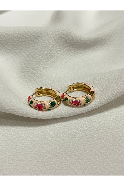 Çelik Lucky Store Mineli Çiçek Motifli Gold Küpe