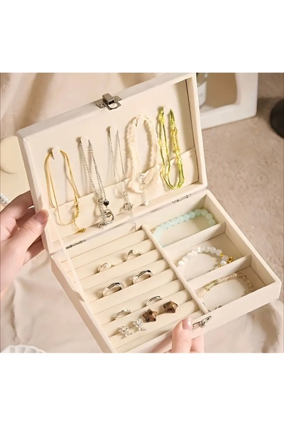 İthal Velvet Single Layer Cream Ring Jewelry Jewelry Organizer Gift