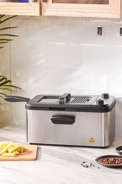 Empressco Gri Inox yağ filtreli zaman ayarlı büyük fritöz 3,2L