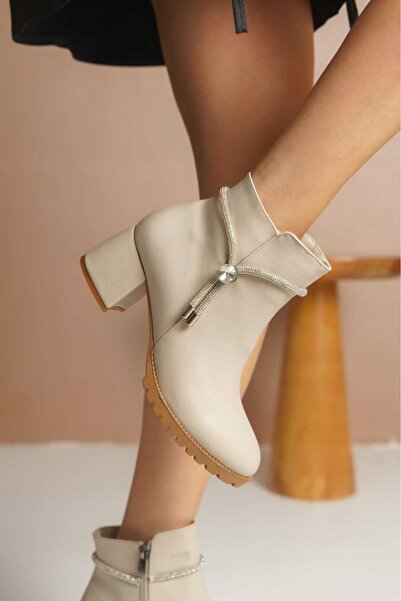 VENTİ VENTİSCAA Kadın Taşlı Detay Fermuarlı Kısa Bot