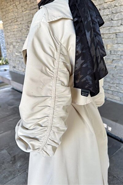 HENZA Berfu Kol Büzgülü Bej Trençkot