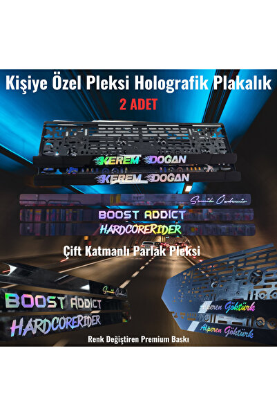 CybillStore 2 Adet Kişiye Özel Holografik Yazılı Piano Black Pleksi Oto Plaka...